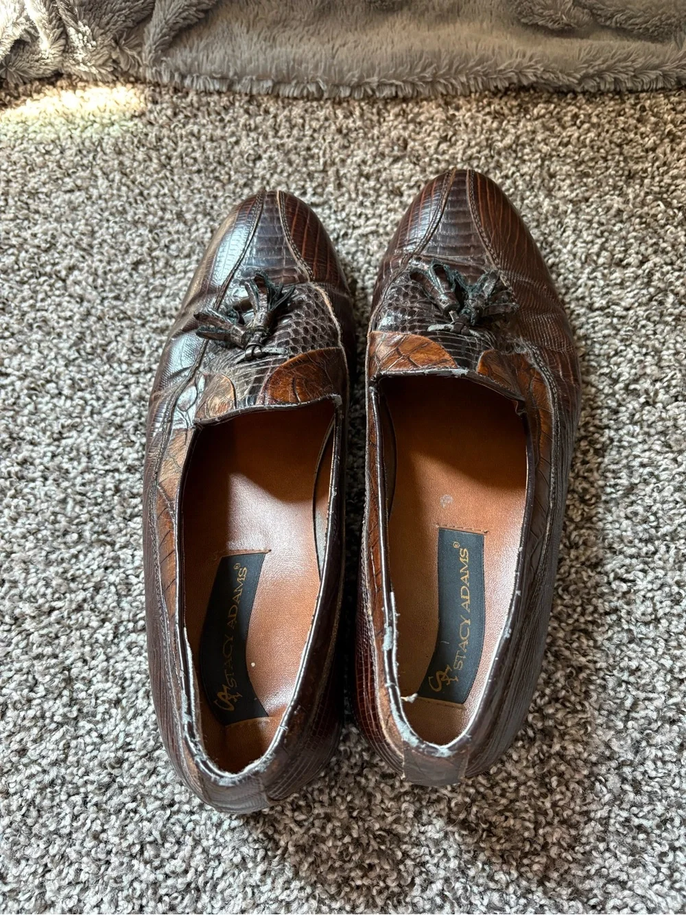 Stacey Adams Snake Skin Men's Brown Leather Tassel Loafers